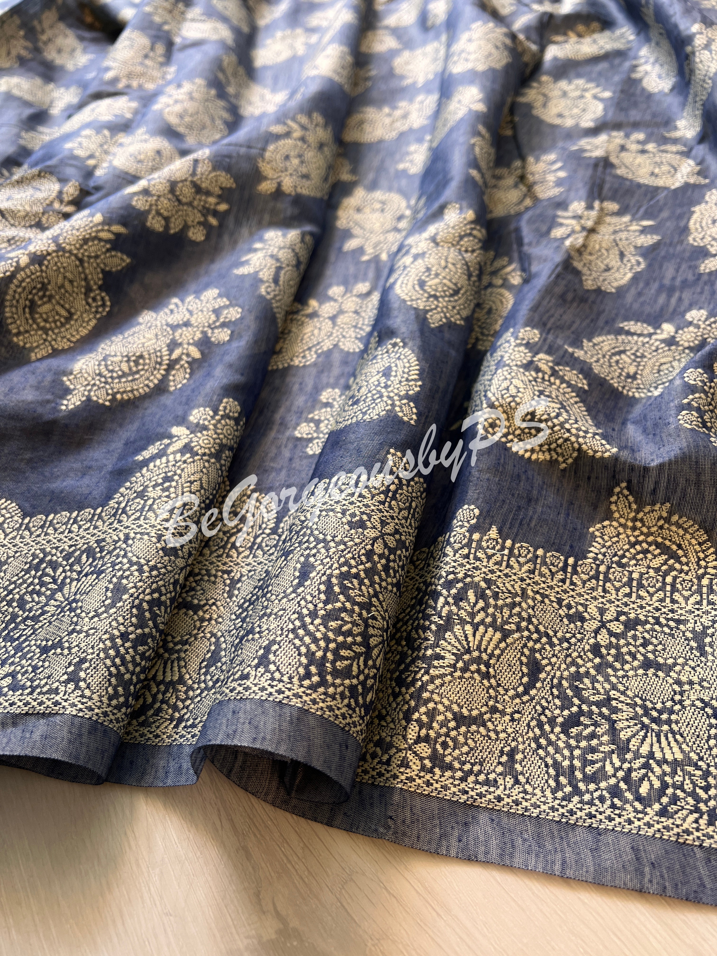 CHIKANKARI COTTON BU/BLUE