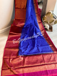 Dupion Silk banarasi woven saree Royal Blue with stitched blouse