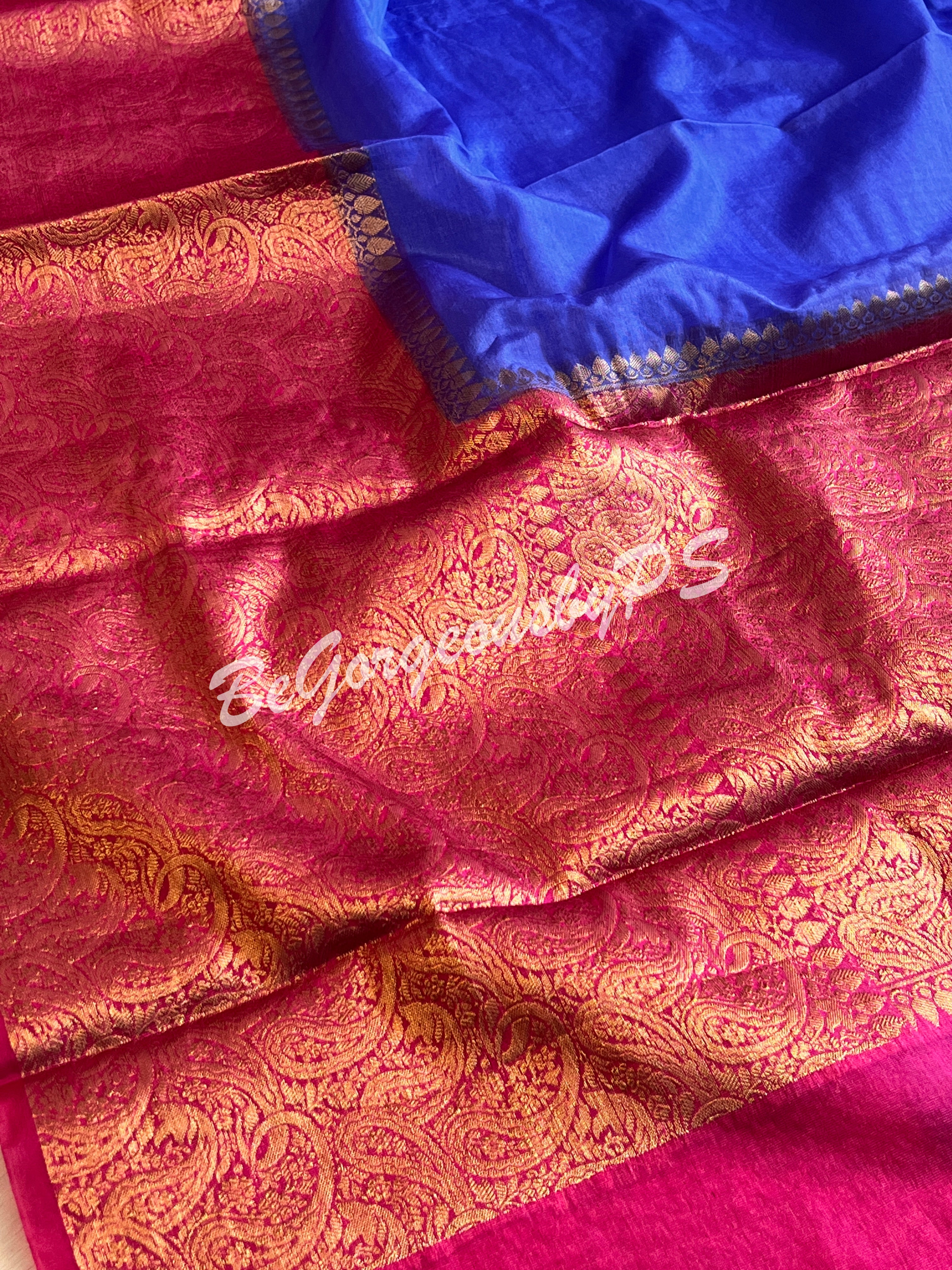 Dupion Silk banarasi woven saree Royal Blue with stitched blouse