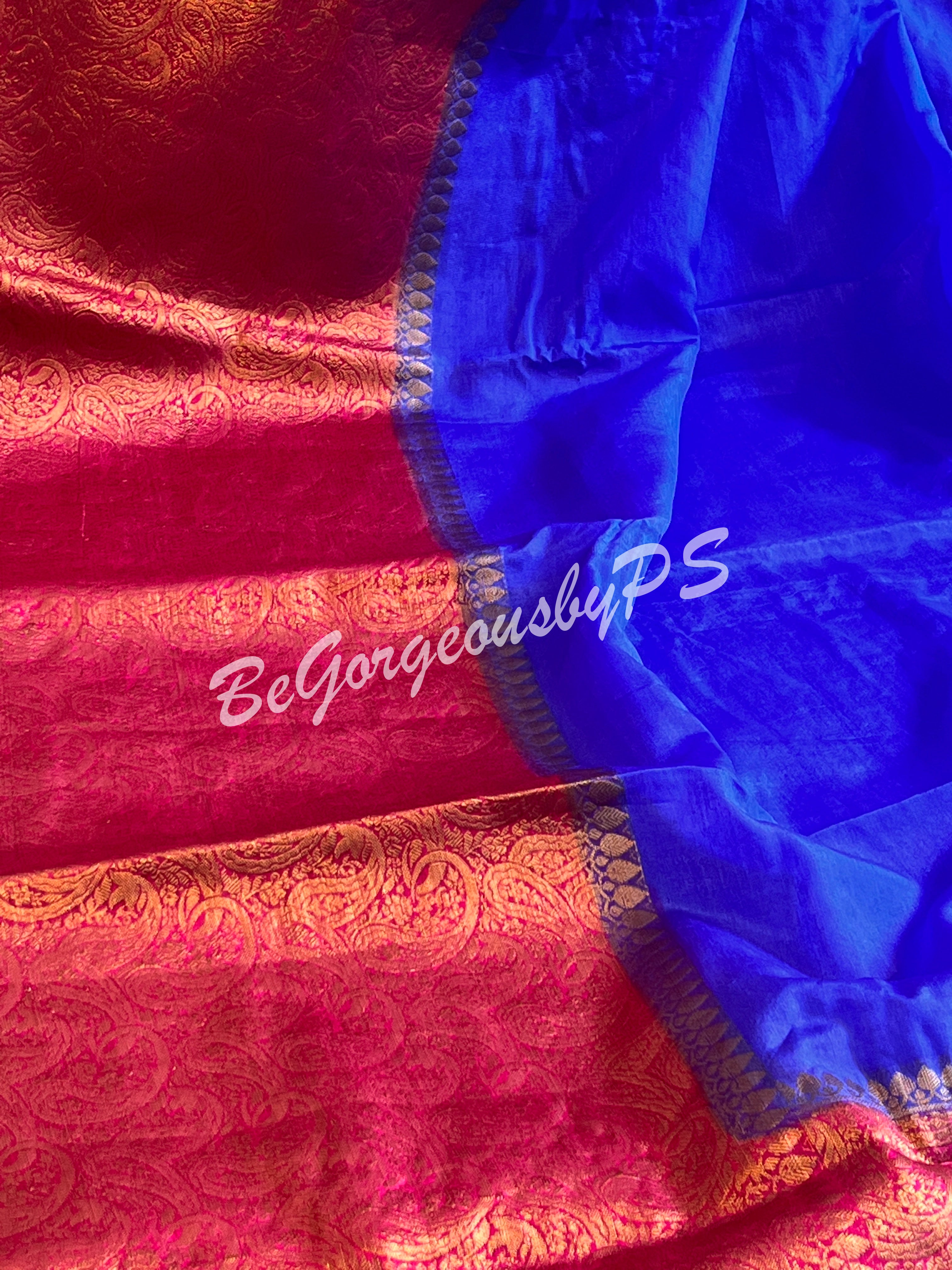 Dupion Silk banarasi woven saree Royal Blue with stitched blouse