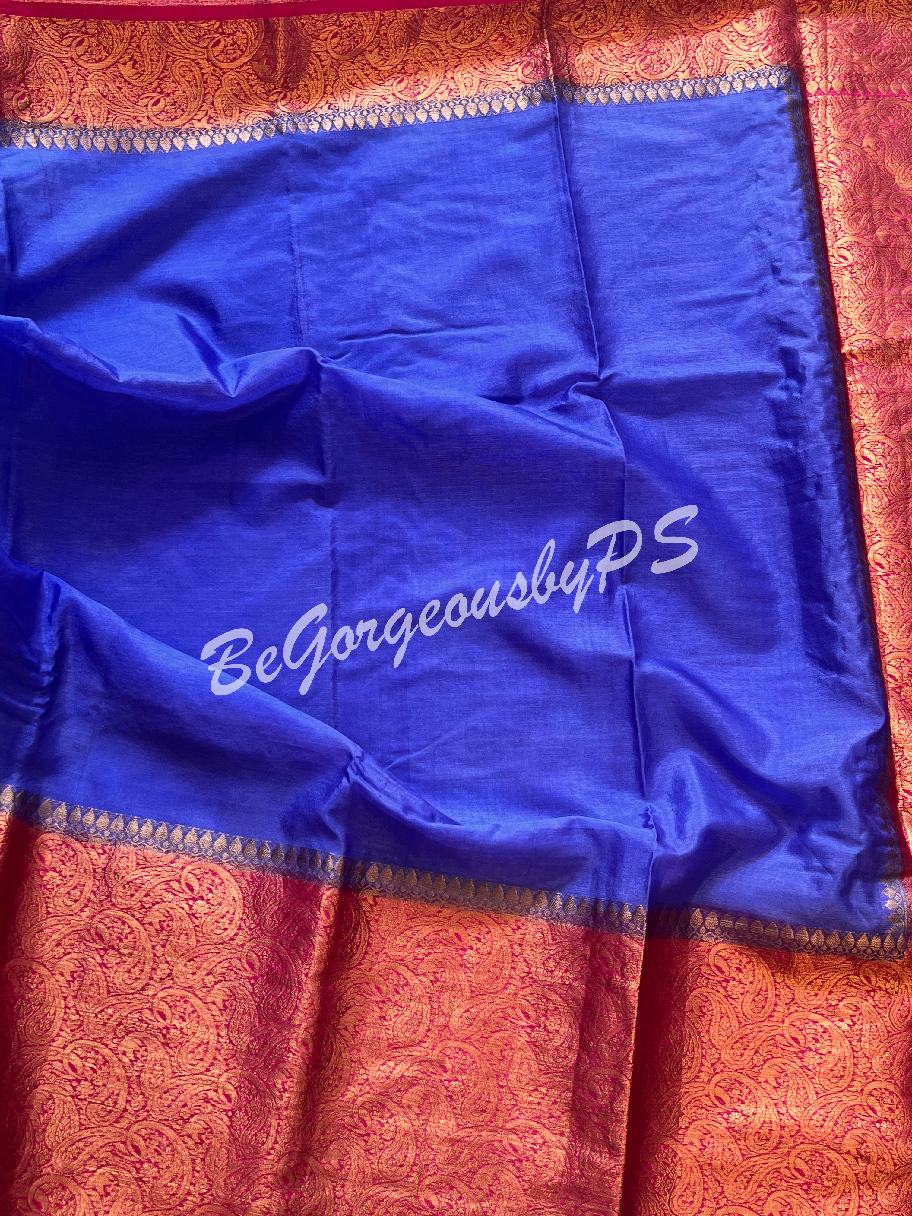 Dupion Silk banarasi woven saree Royal Blue with stitched blouse