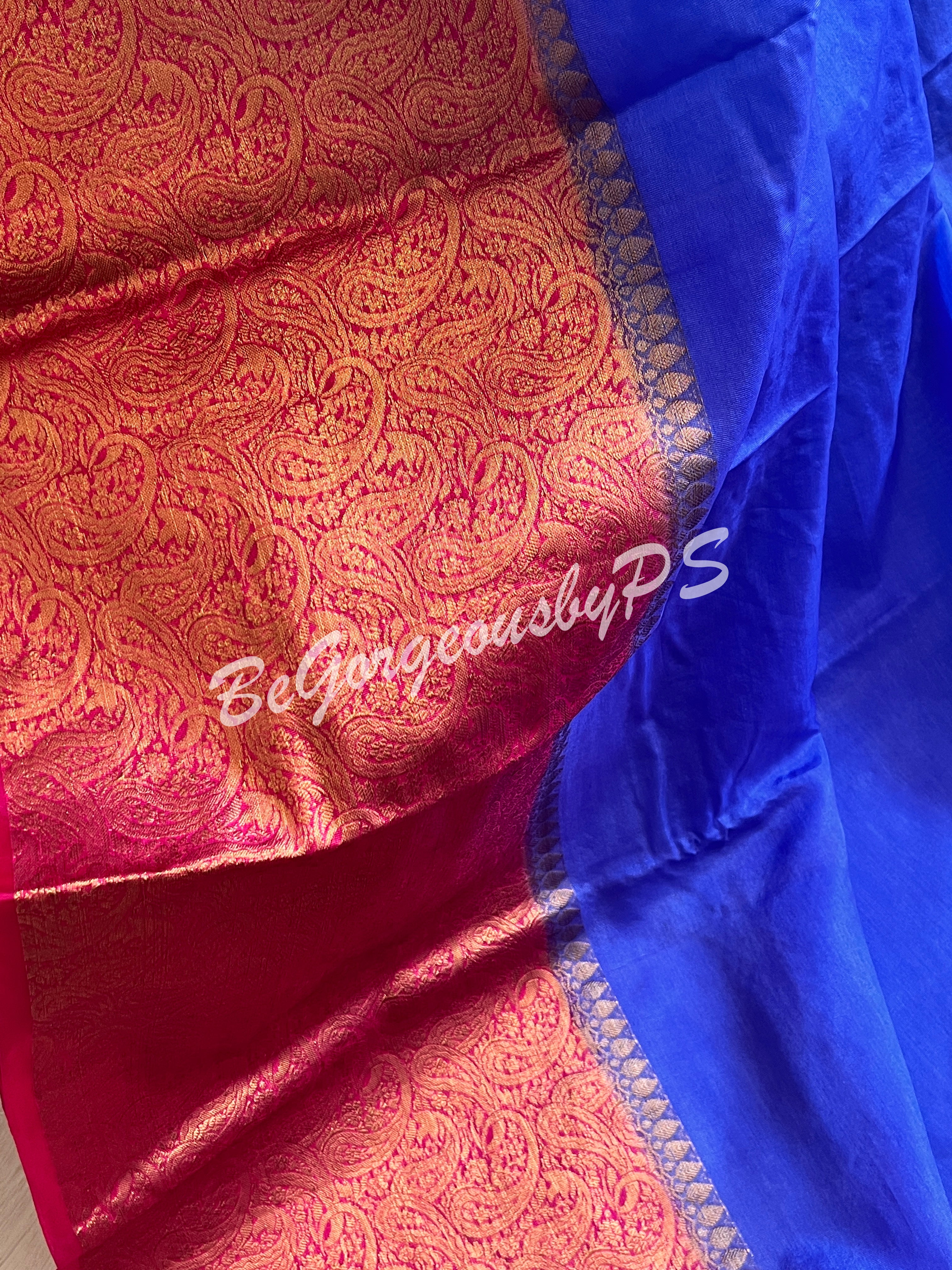 Dupion Silk banarasi woven saree Royal Blue with stitched blouse