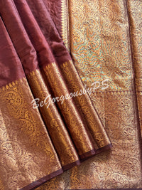 Dupion Silk banarasi woven saree Brown with stitched blouse