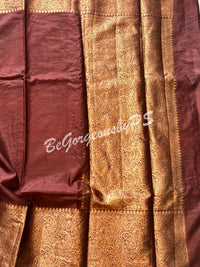 Dupion Silk banarasi woven saree Brown with stitched blouse