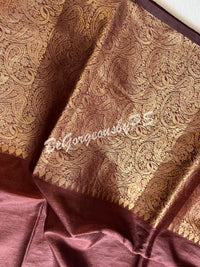 Dupion Silk banarasi woven saree Brown with stitched blouse