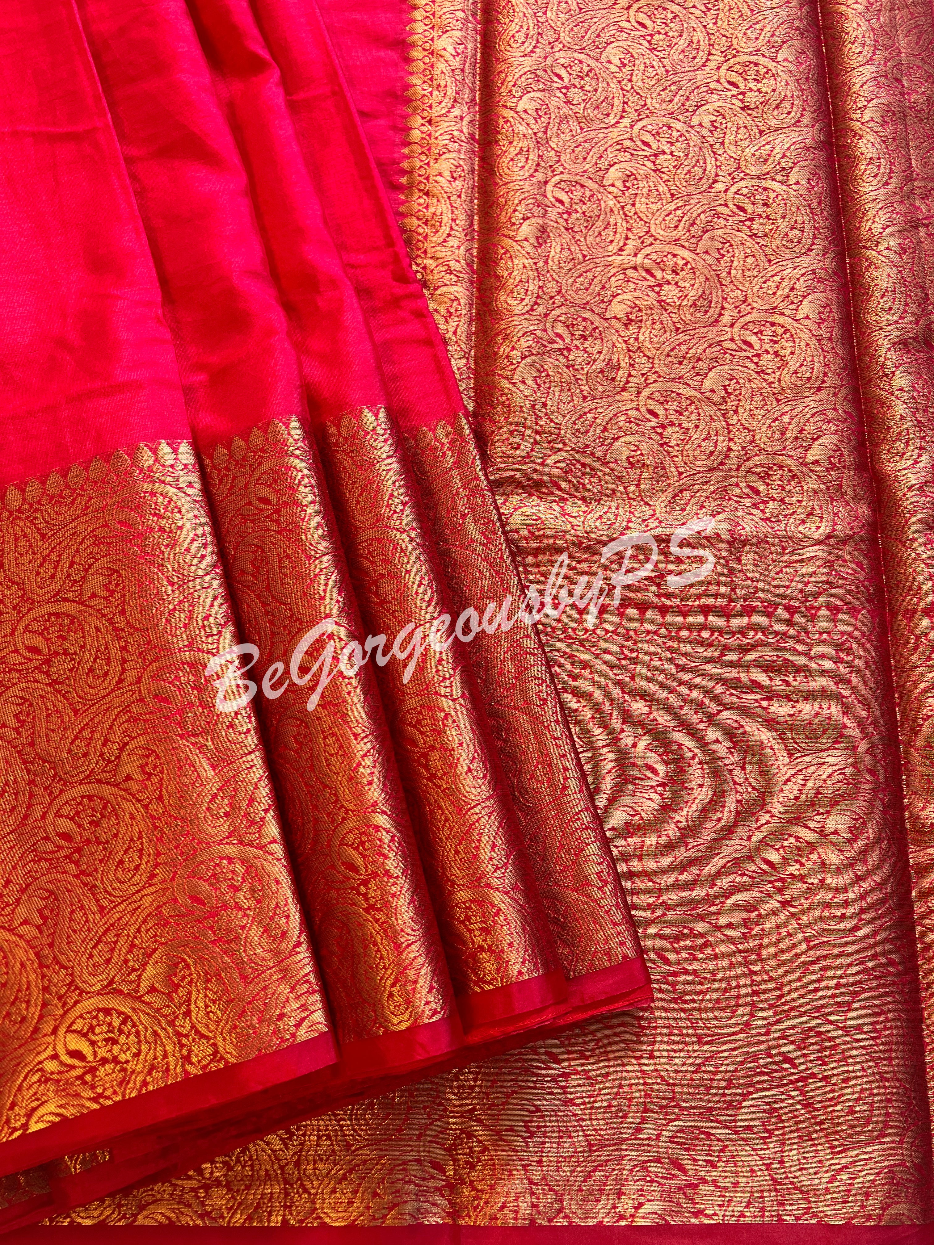 Dupion Silk banarasi woven saree Red with stitched blouse