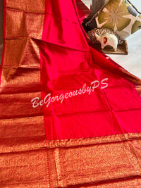 Dupion Silk banarasi woven saree Red with stitched blouse