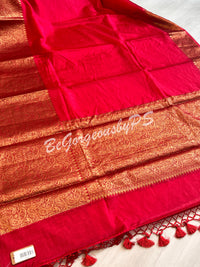 Dupion Silk banarasi woven saree Red with stitched blouse