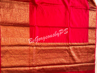 Dupion Silk banarasi woven saree Red with stitched blouse