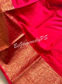 Dupion Silk banarasi woven saree Red with stitched blouse