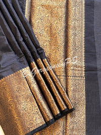 Dupion Silk banarasi woven saree Black with stitched blouse