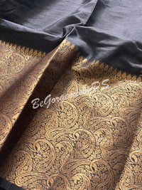 Dupion Silk banarasi woven saree Black with stitched blouse