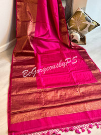 Dupion Silk banarasi woven saree Pink with stitched blouse