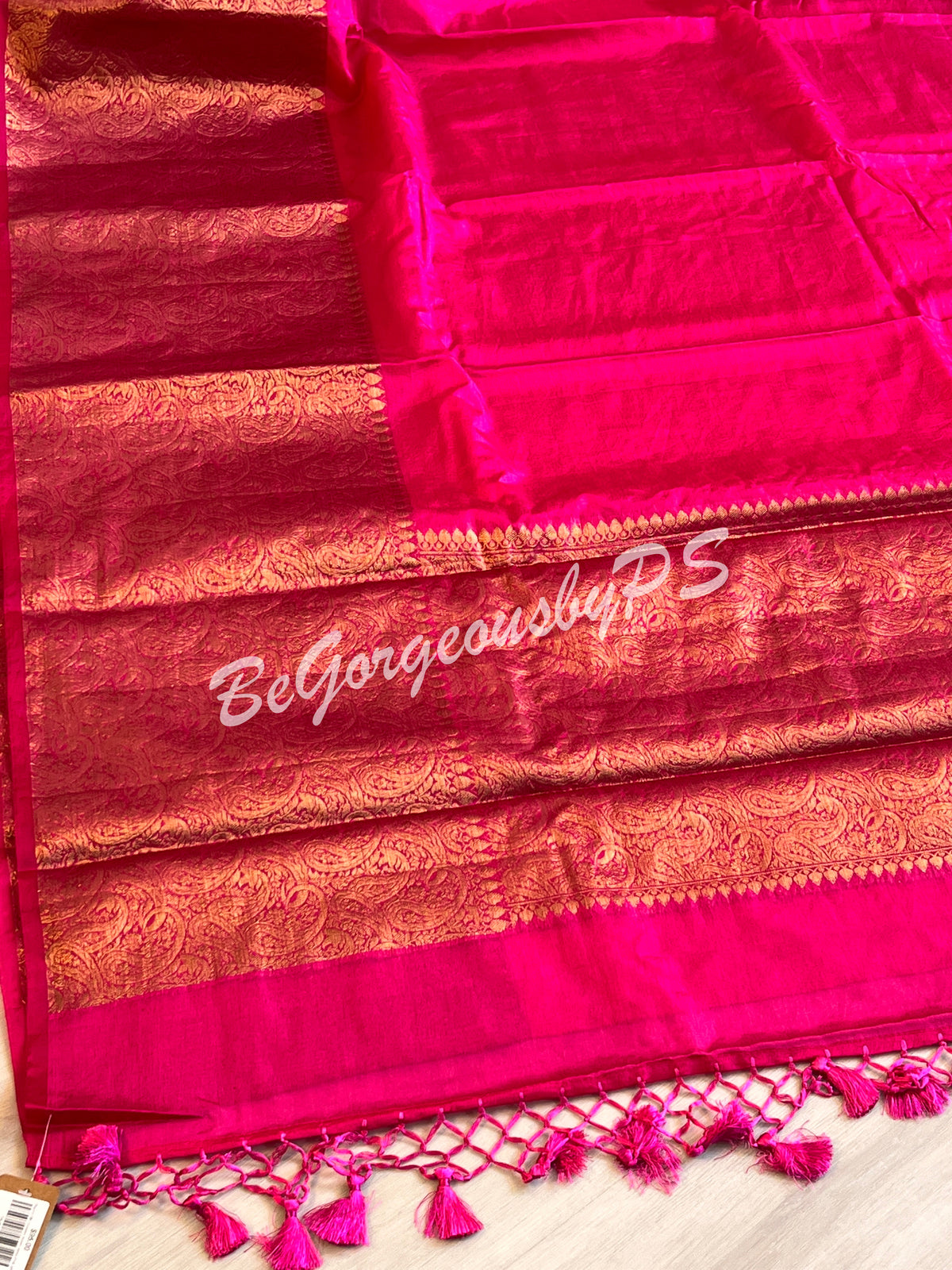 Dupion Silk banarasi woven saree Pink with stitched blouse