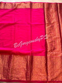 Dupion Silk banarasi woven saree Pink with stitched blouse