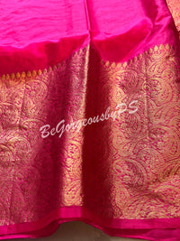 Dupion Silk banarasi woven saree Pink with stitched blouse