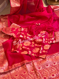 Banarasi Georgette silk plain body weaving pallu & stitched blouse pink
