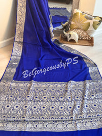 Banarasi Georgette silk plain body weaving pallu & stitched blouse Blue