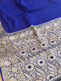 Banarasi Georgette silk plain body weaving pallu & stitched blouse Blue