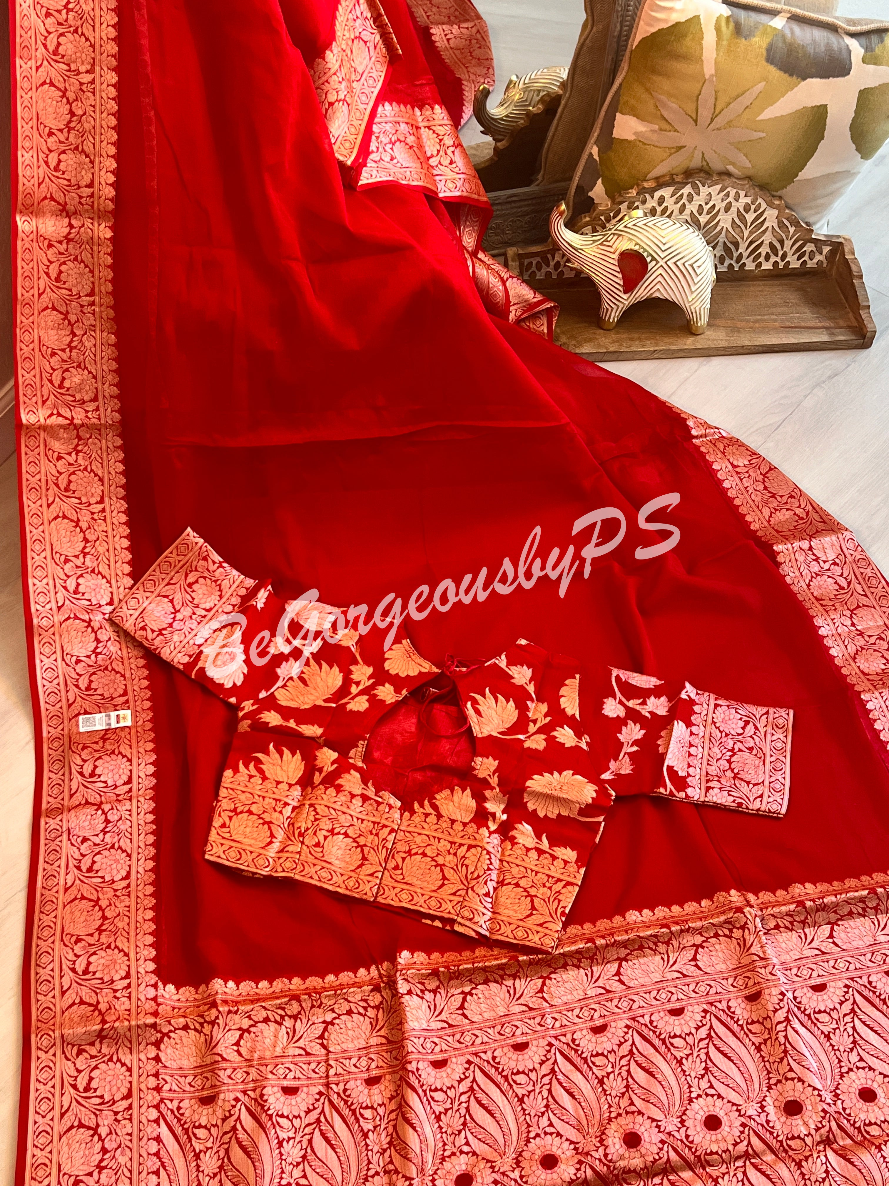 Banarasi Georgette Silk Saree in Light Beige : SHL89