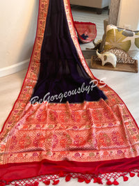 Banarasi Gerogette silk plain body, meenakari weaving pallu and stitched blouse blue
