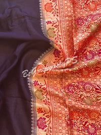 Banarasi Gerogette silk plain body, meenakari weaving pallu and stitched blouse blue