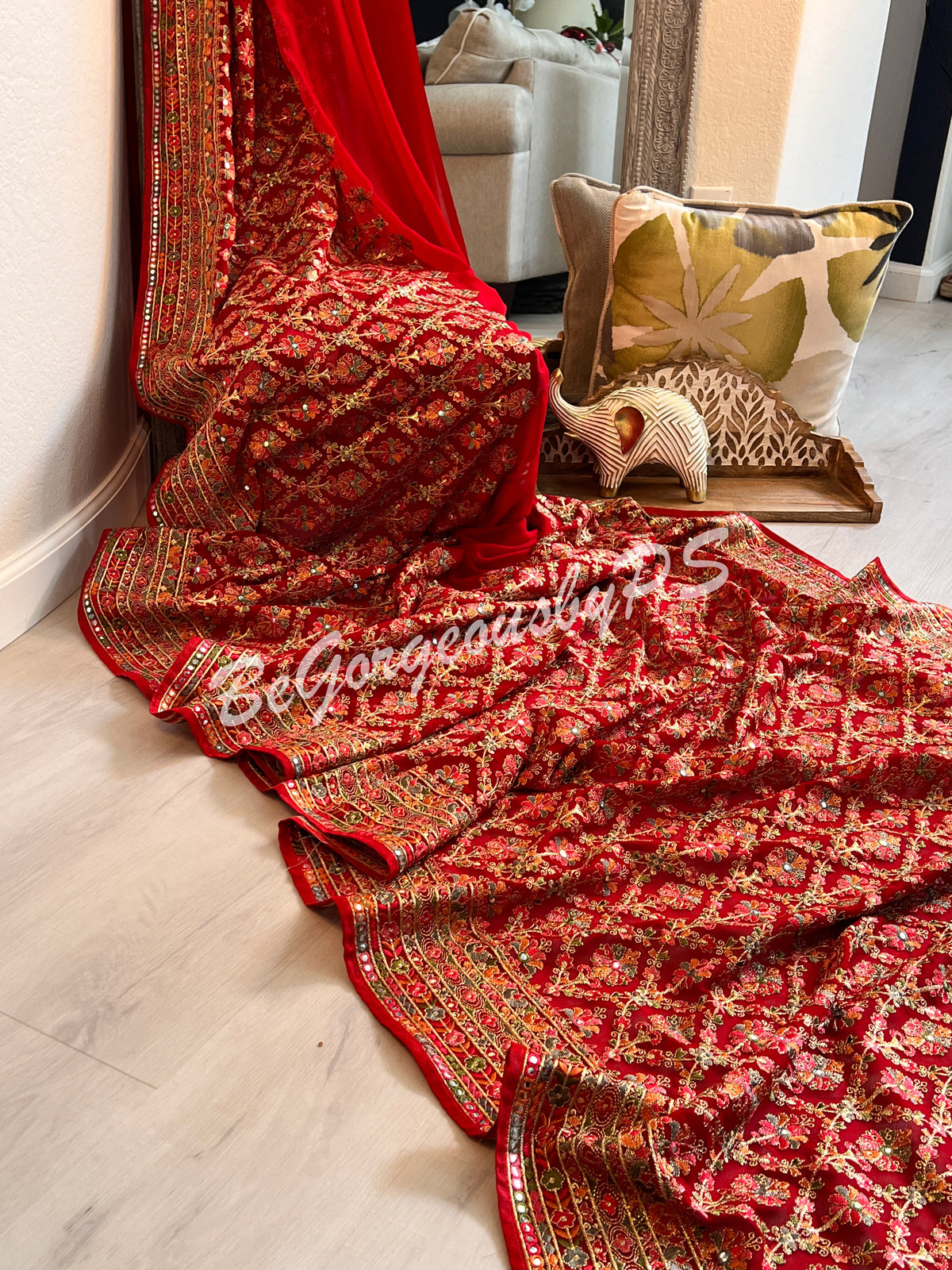 Kashmiri inspired embroidery georgette saree with swarovski work - red