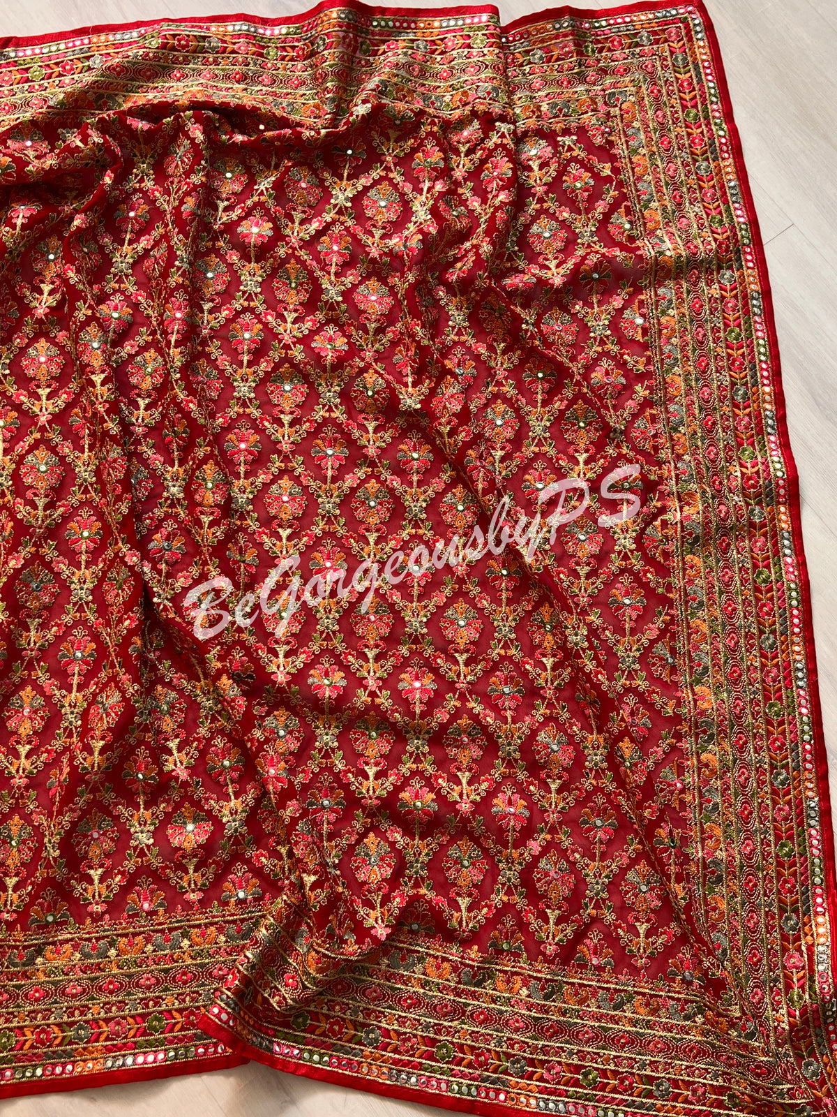 Kashmiri inspired embroidery georgette saree with swarovski work - red