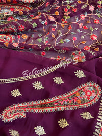 Kashmiri inspired embroidery georgette saree with swarovski work - Purple