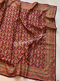 Kashmiri inspired embroidery georgette saree with swarovski work - Wine