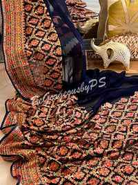 Kashmiri inspired embroidery georgette saree with swarovski work - Blue