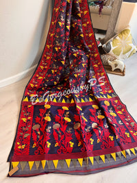 JAMDANI HALF SILK NAVY BLUE SAREE