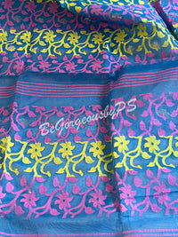 JAMDANI DHAKAI BU/BLUE PINK SAREE