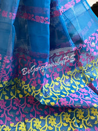 JAMDANI DHAKAI BU/BLUE PINK SAREE