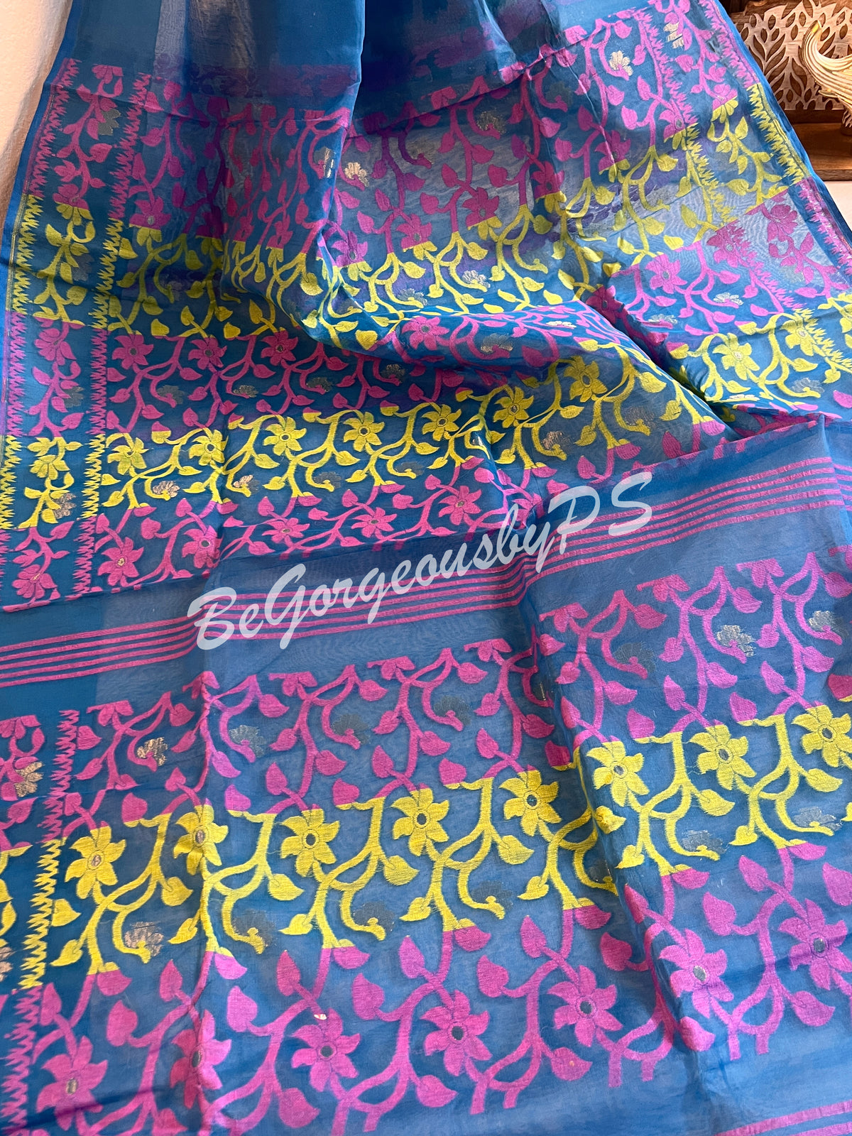 JAMDANI DHAKAI BU/BLUE PINK SAREE