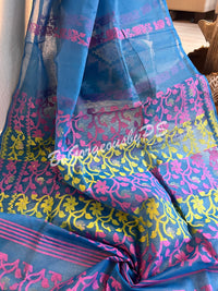 JAMDANI DHAKAI BU/BLUE PINK SAREE