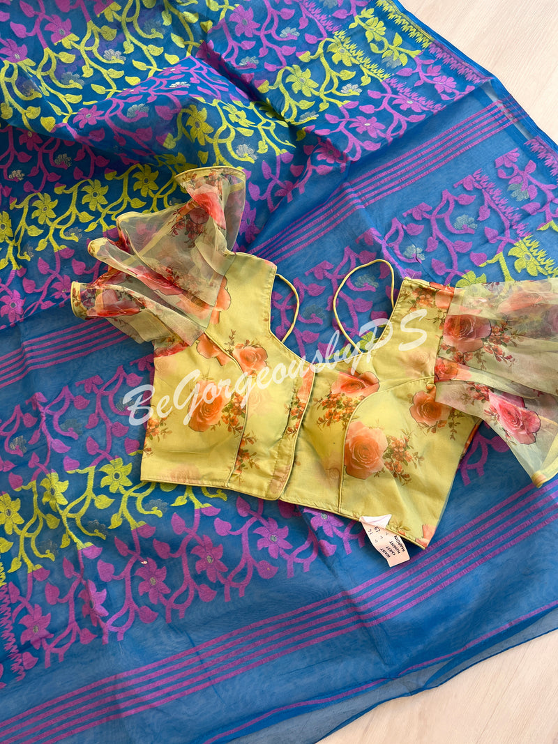 JAMDANI DHAKAI BU/BLUE PINK SAREE