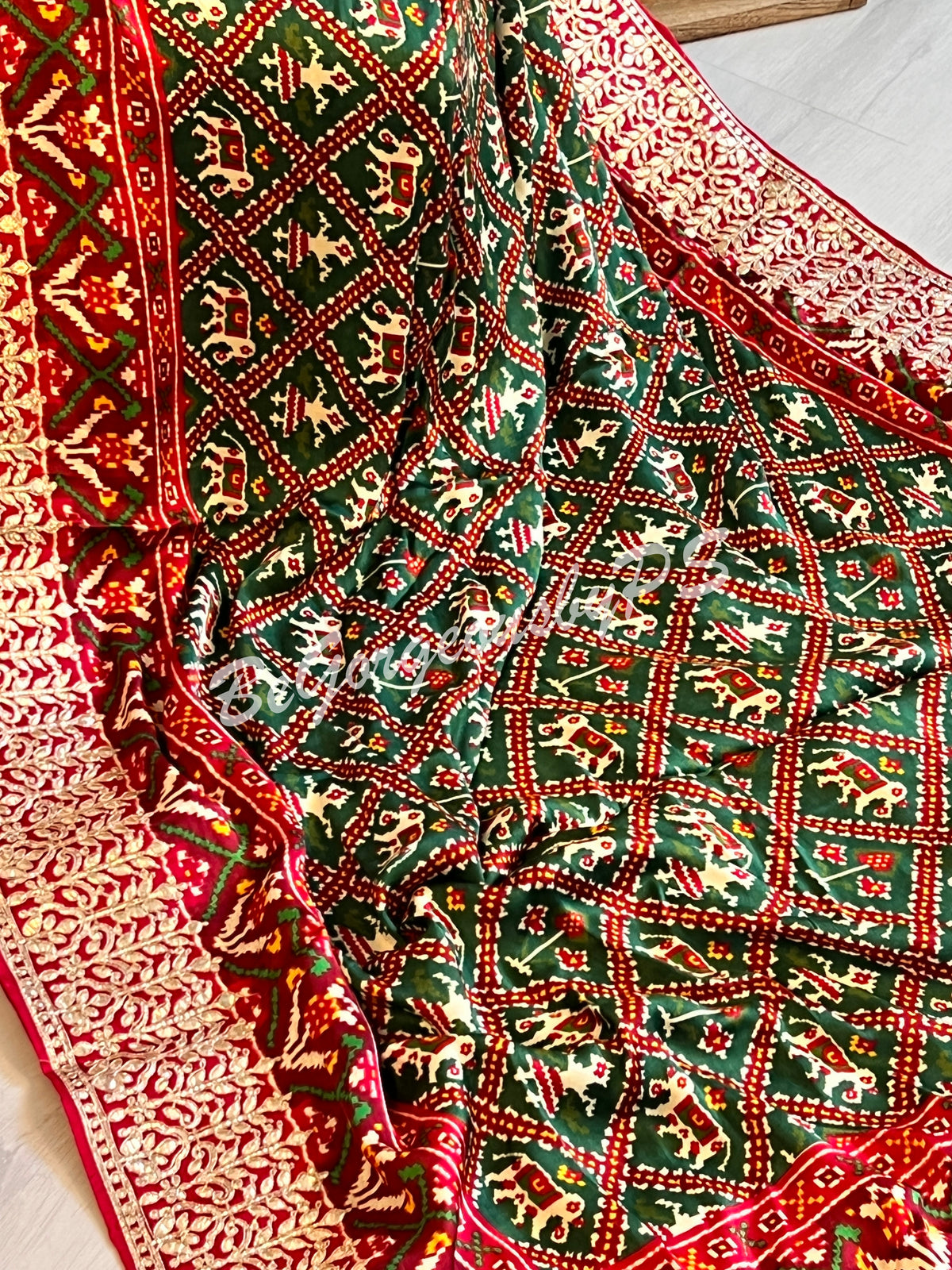 Gajji SIlk with gotapatti Green