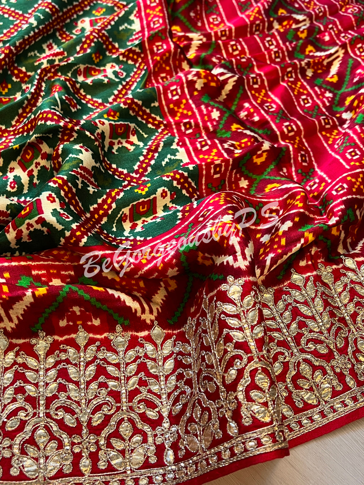 Gajji SIlk with gotapatti Green