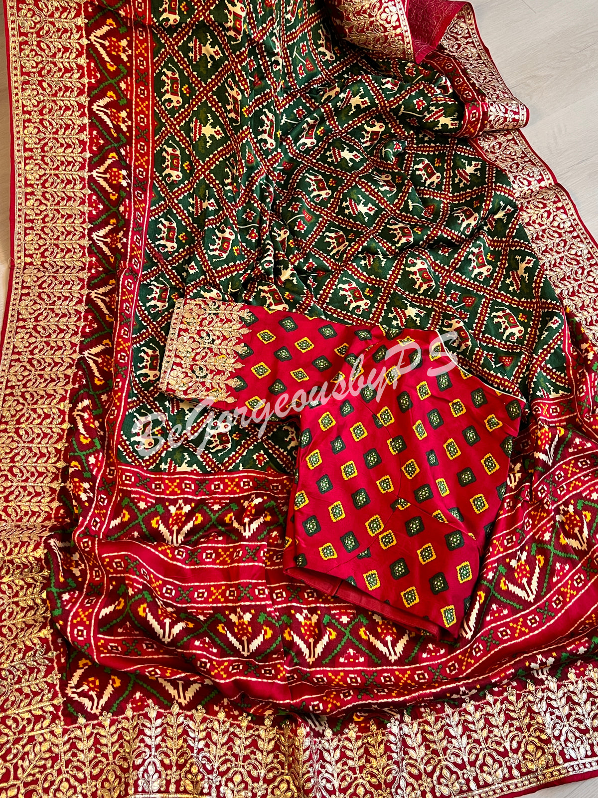 Gajji SIlk with gotapatti Green