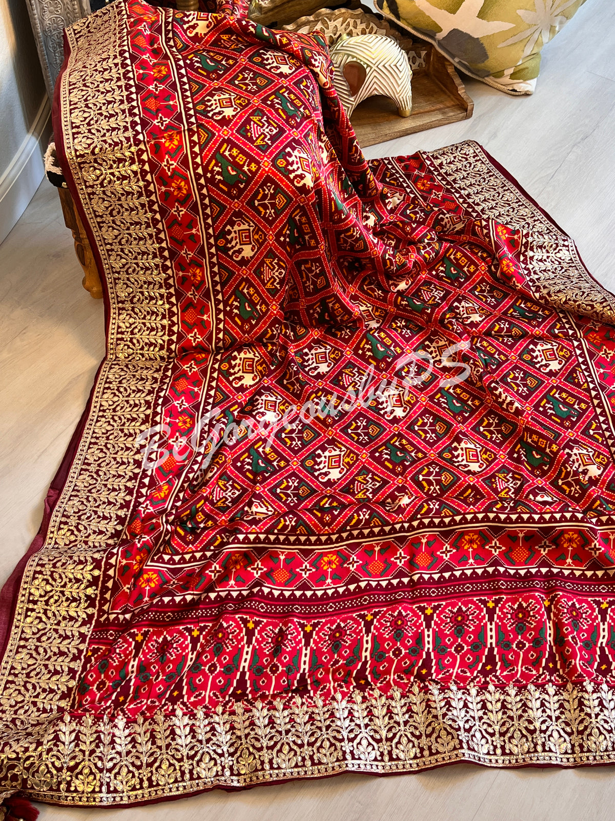 Gajji SIlk with gotapatti Red