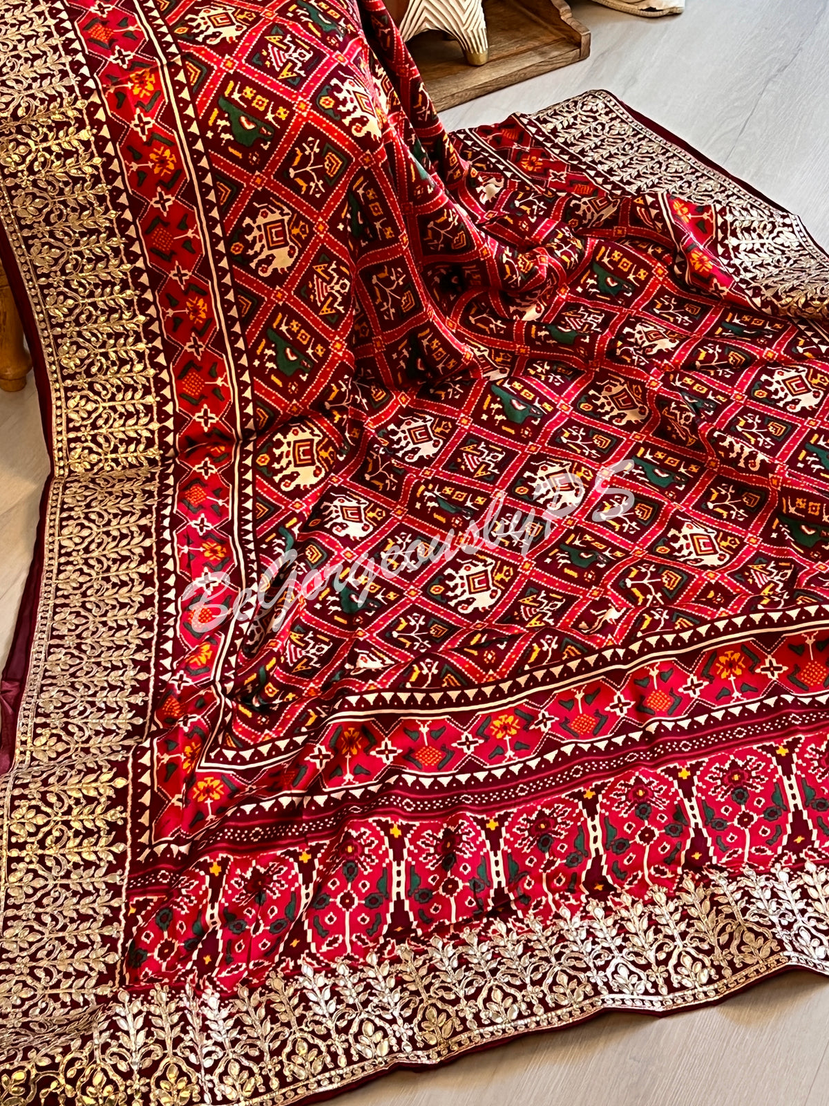 Gajji SIlk with gotapatti Red