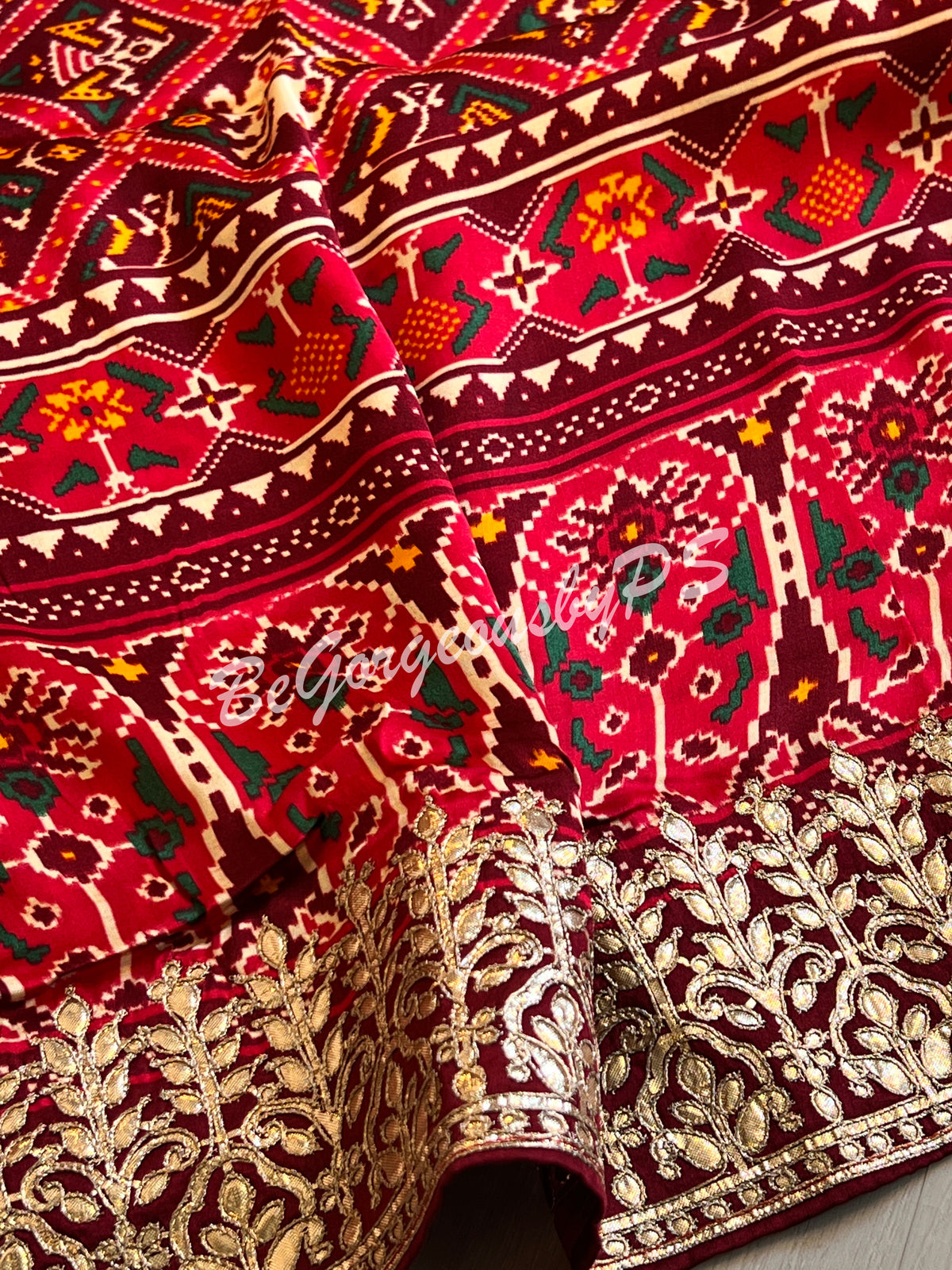 Gajji SIlk with gotapatti Red