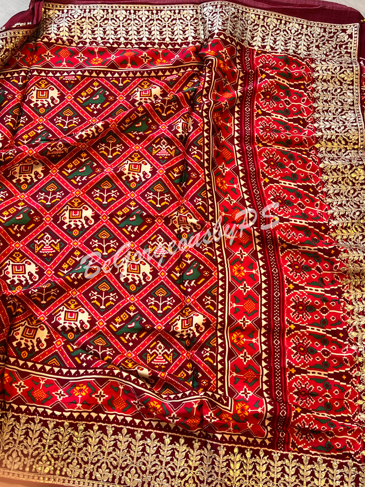 Gajji SIlk with gotapatti Red