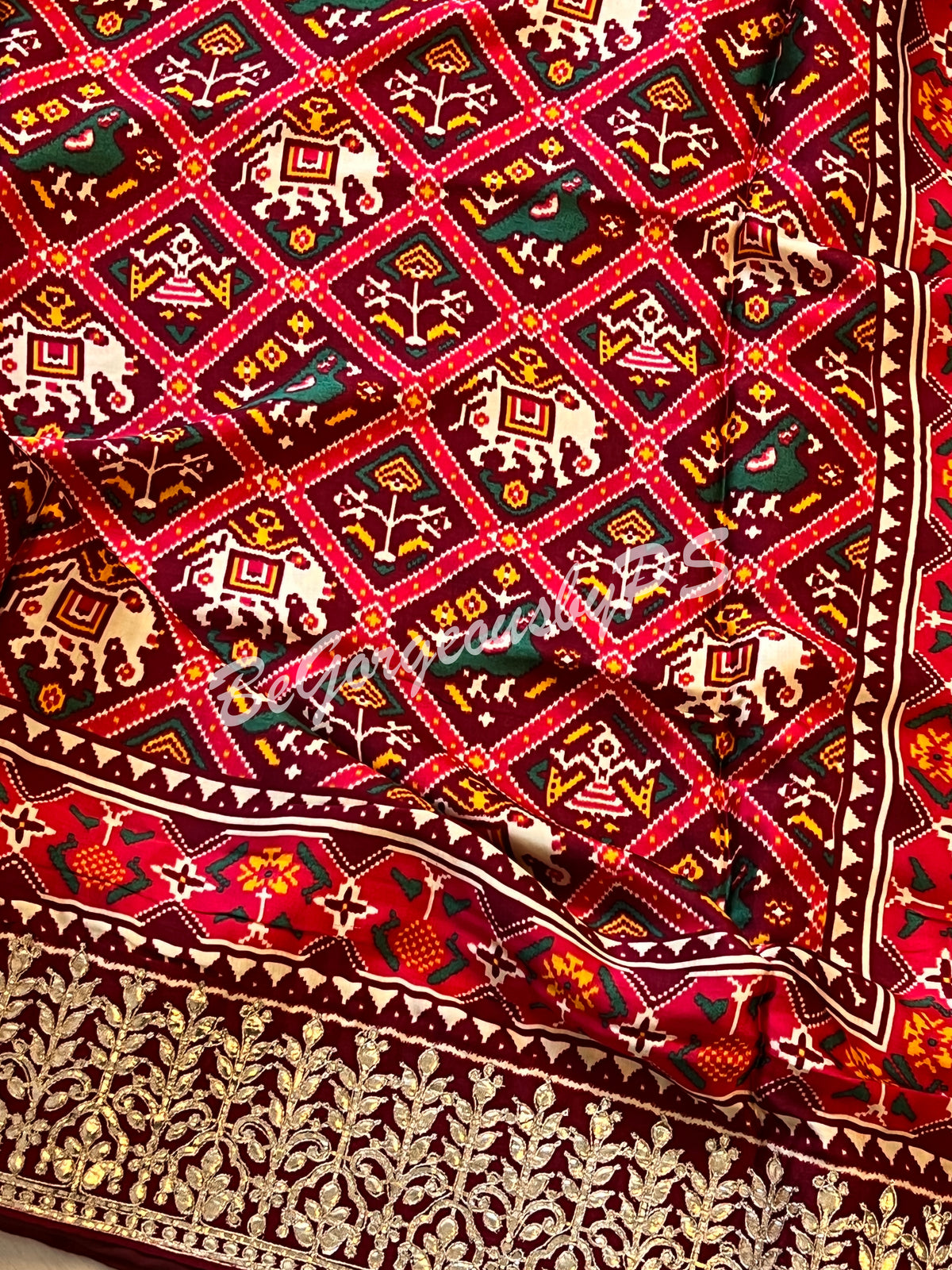 Gajji SIlk with gotapatti Red