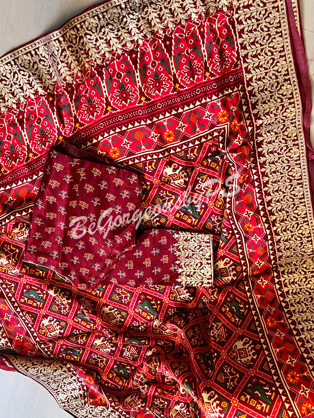 Gajji SIlk with gotapatti Red