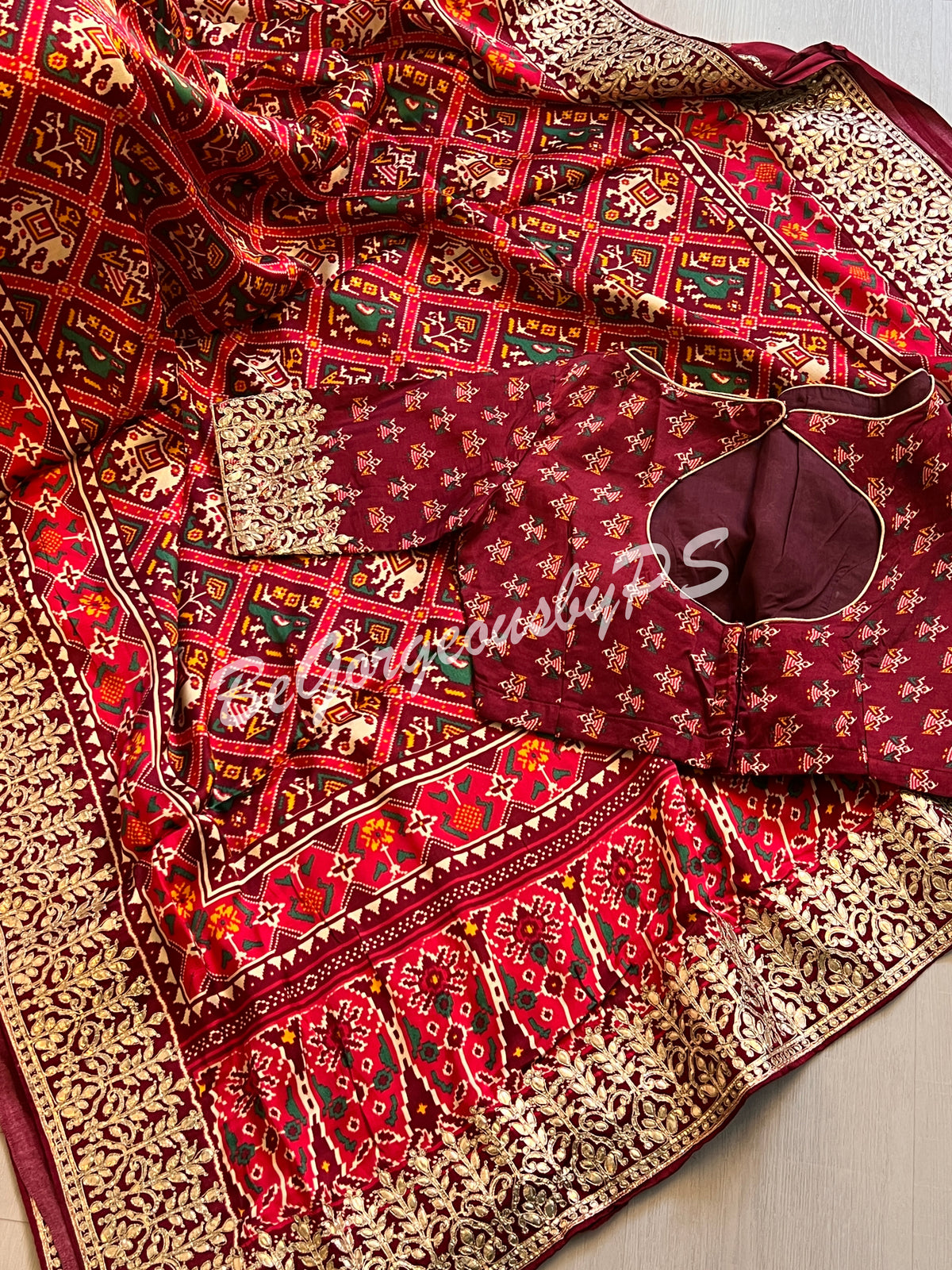 Gajji SIlk with gotapatti Red