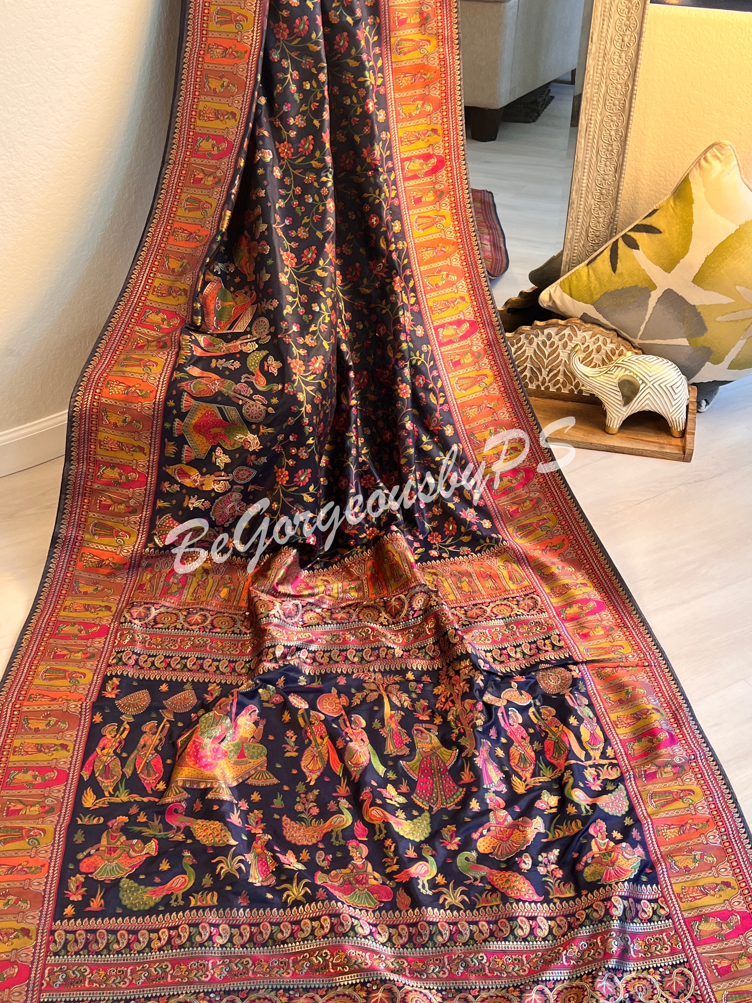 Silk Kashmiri Weave Raja Rani Blue