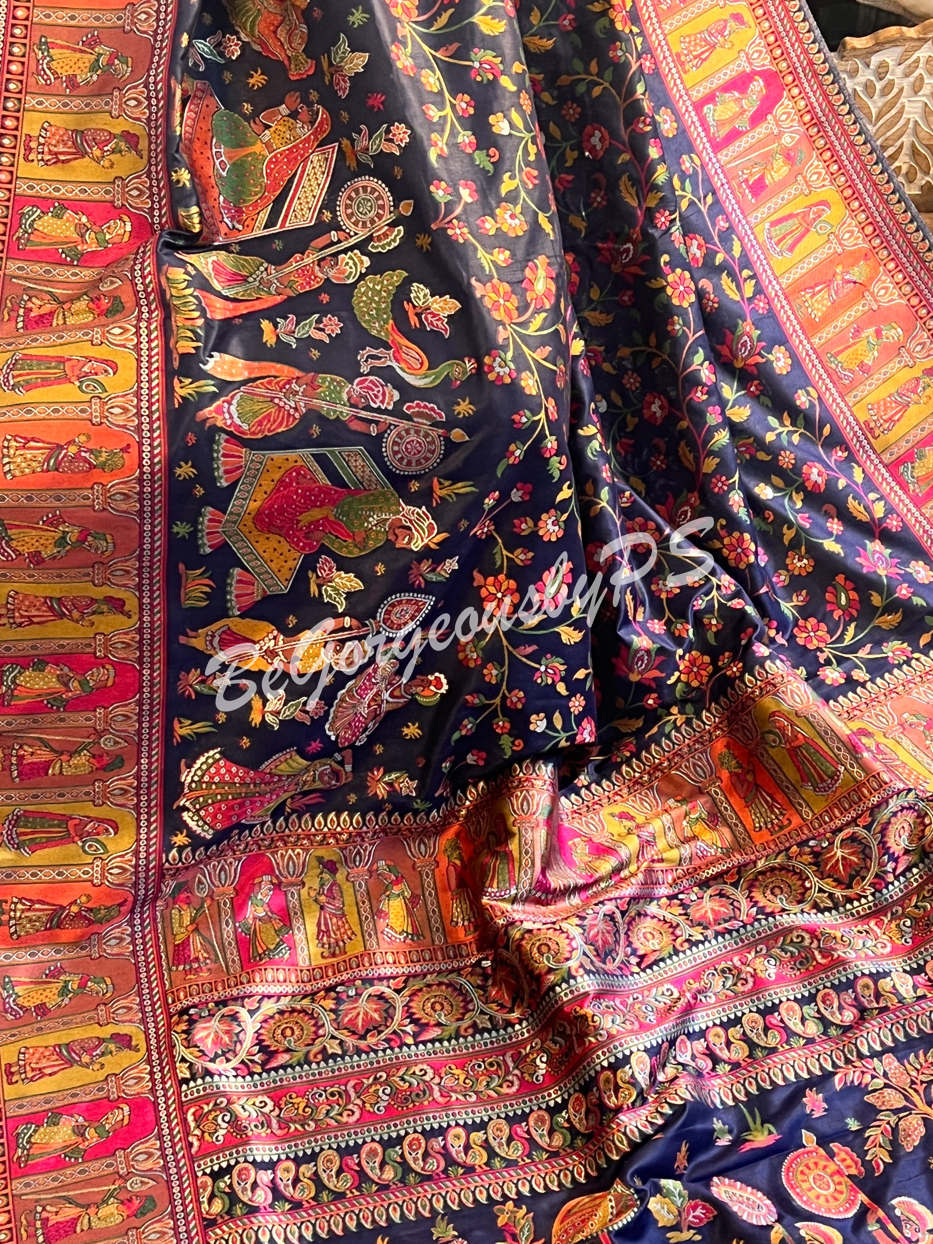 Silk Kashmiri Weave Raja Rani Blue