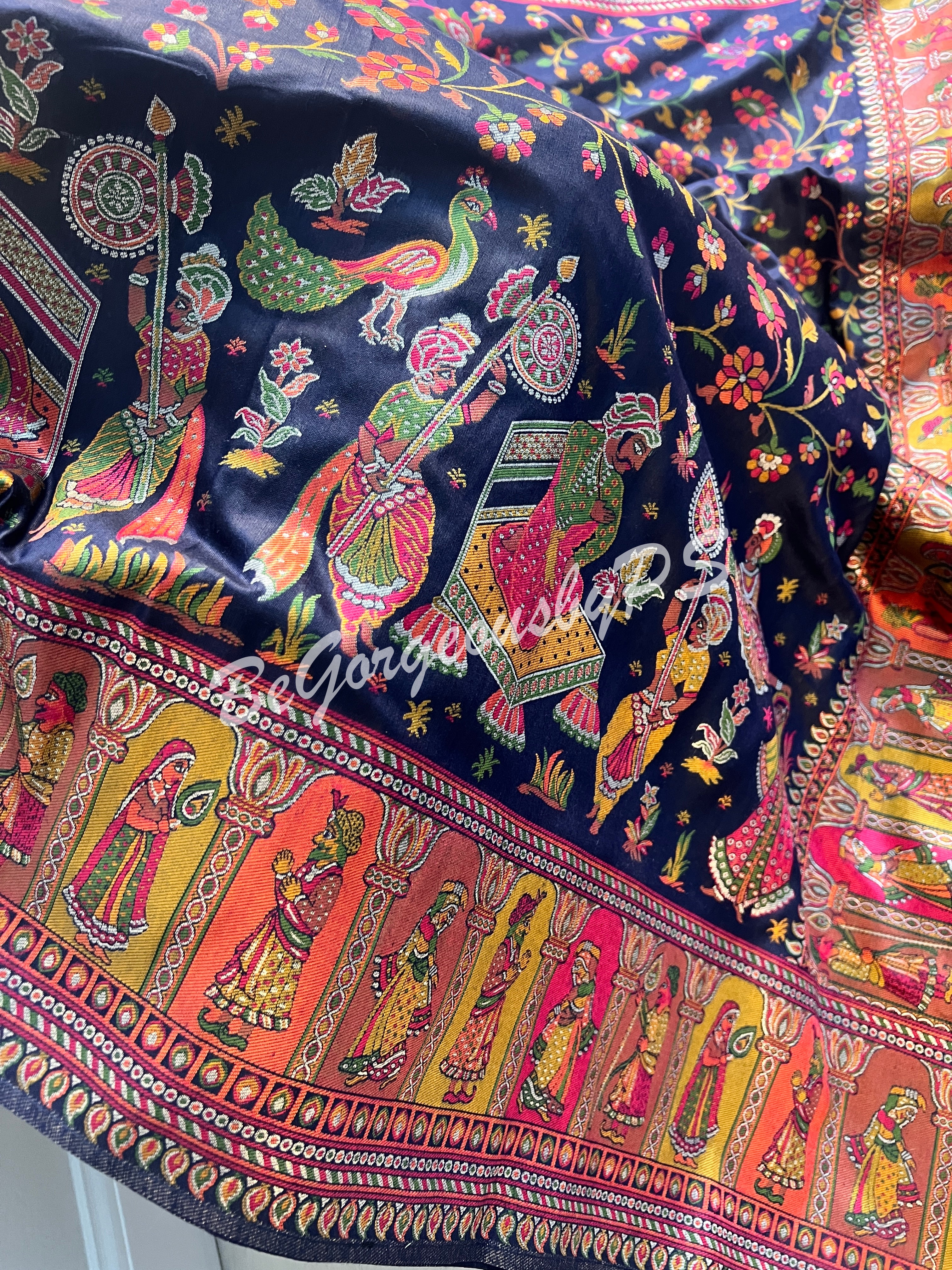 Silk Kashmiri Weave Raja Rani Blue